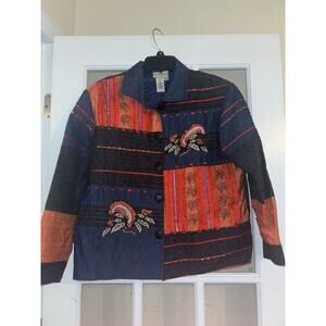 Cold water Creek women’s jacket beaded embroidered blue orange medium button